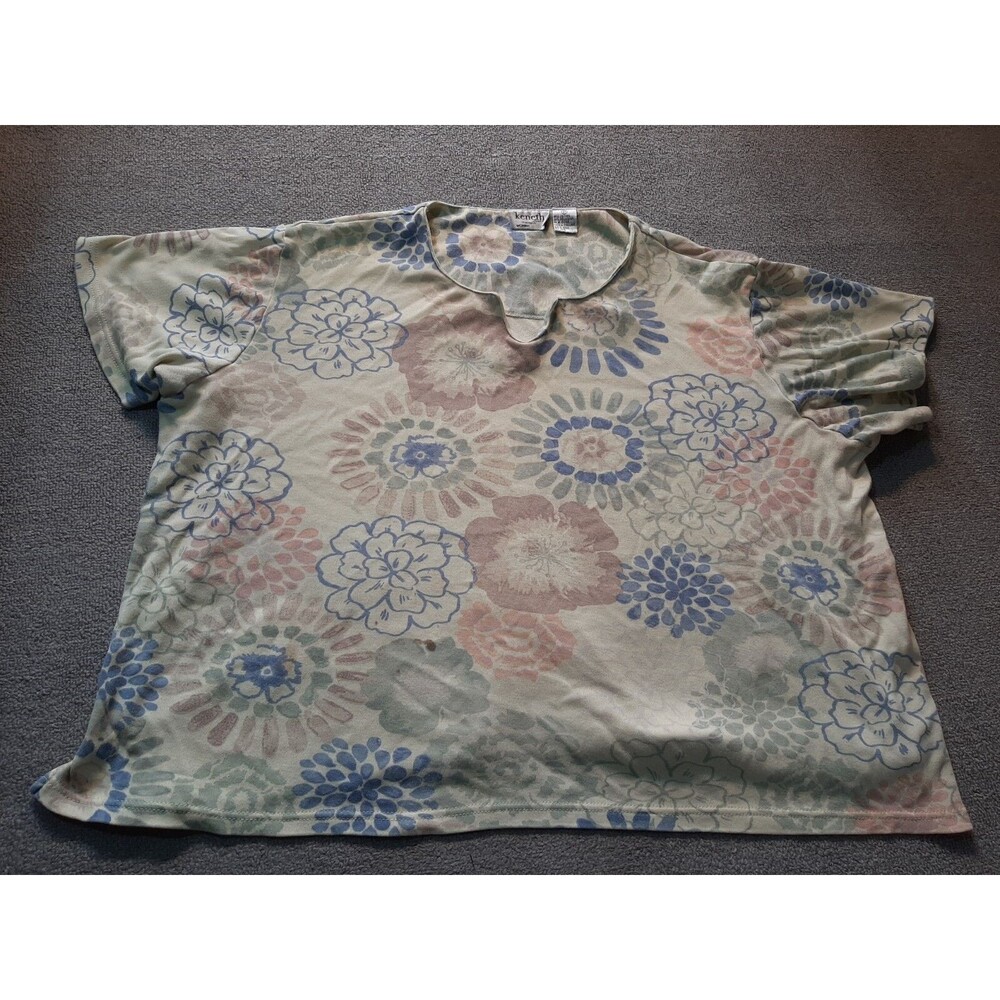 KENNETH Casuals Womens 2X Short Sleeve Shirt Yellow Floral Top